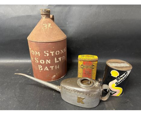 A Tom Stone &amp; Son Ltd. Bath paraffin can, a Kayes oiler, a Dunlop Tube Repair outfit and a Shell Super Multigrade Motor O