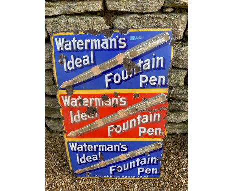 A Waterman's Ideal Fountain Pen enamel advertising sign 'The Pen with the Spoon Feed', 20 x 30".