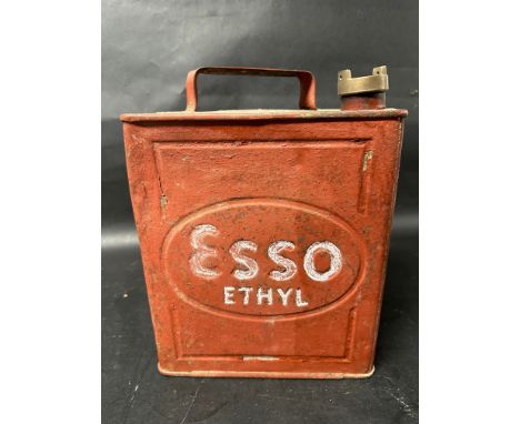 An Esso Ethyl two gallon petrol can with plain cap and Valor 3 39(?) to base, recently restored.