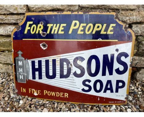 A Hudson's Soap 'For the people' enamel advertising sign with the name lit by lamp labelled MHH, Reg. No. 145491, by Chromo W