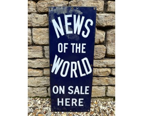 A News of The World On Sale Here rectangular enamel sign, 12 x 30". 