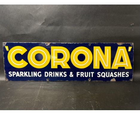 An Corona Sparkling Drinks &amp; Fruit Squashes enamel advertising sign, 30 x 9". 