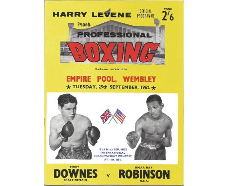 Boxing Terry Downes v Sugar Ray Robinson vintage fight programme 25th Sept 1962 Empire Pool Wembley. Good Condition. All sign