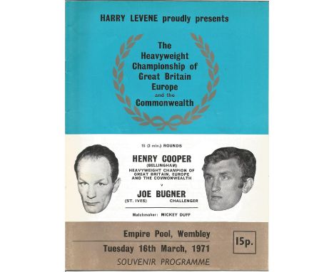 Boxing Henry Cooper v Joe Bugner vintage fight programme Heavyweight Championship of Great Britain, Europe and the Commonweal