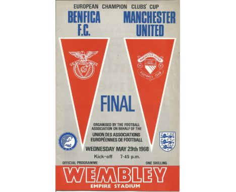 Football Manchester United v Benfica vintage programme European Cup Final 29th May 1968. Good Condition. All signed pieces co