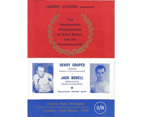 Boxing Henry Cooper v Jack Bodell vintage fight programme Heavyweight Championship of Great Britain and the Commonwealth Empi