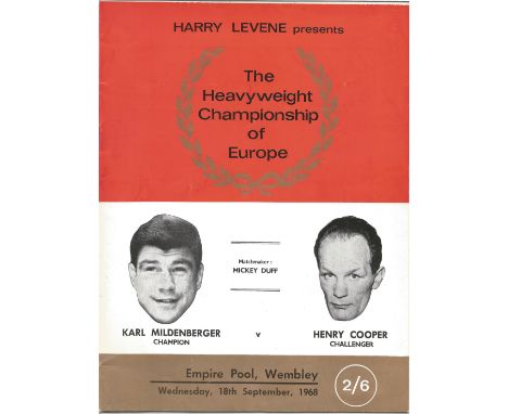 Boxing Karl Mildenberger v Henry Cooper vintage fight programme Heavyweight Championship of Europe Empire pool Wembley 18th S