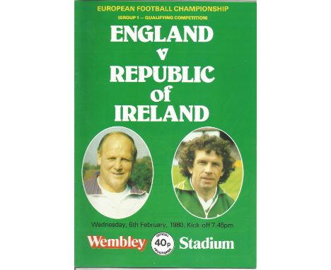 Football England v Republic of Ireland vintage programme European Qualifying match Wembley Stadium 6th Feb 1980. Good Conditi