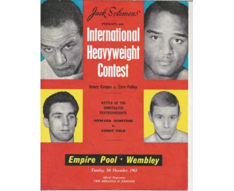 Boxing Henry Cooper v Zora Folley vintage fight programme International Heavyweight Contest Empire Pool Wembley 5th Dec 1961.