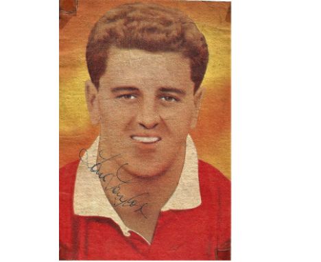 Football Legends Tommy Taylor Busby Babe 4x4 signed colour vintage newspaper photo mounted on card. Thomas Taylor (29 January