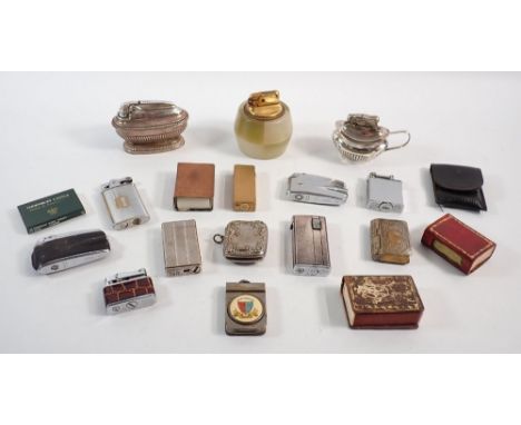 A group of eleven lighters by Ronson, Dunhill, Calibri etc. plus vesta's/matchbox holders