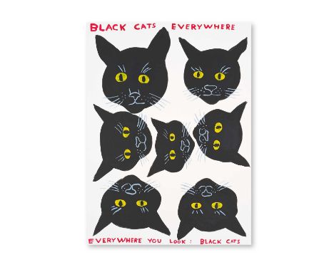 David Shrigley (British 1968-), 'Black Cats', 2021, screenprint in colours on 410gsm Somerset Tub Sized paper, signed and num