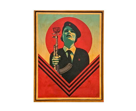 Shepard Fairey (American 1970-), 'Peace Guard 7 (HPM)', 2016, screenprint and mixed media collage on wood panel, signed, date