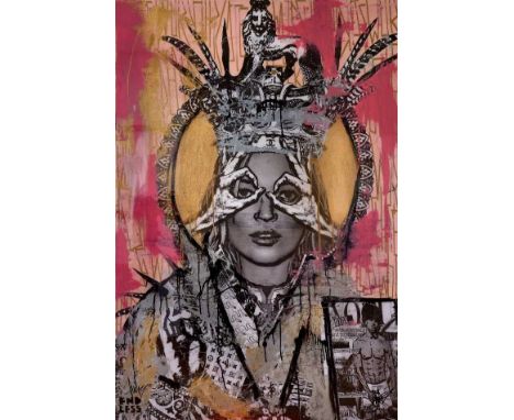 Endless (British), 'Kate Moss Crotch Grab (Pink), 2019, mixed media on 300gsm fine art paper, hand embellished with acrylic a