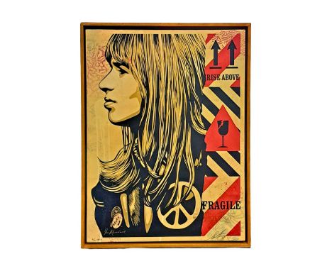 Shepard Fairey (American 1970-), 'Fragile Peace (HPM)', 2018, screenprint and mixed media collage on wood panel, signed, date