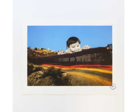 JR (French 1983-), 'GIANTS, Kikito, September 6, 2017, 7.27 p.m., Tecate, Mexico - U.S.A., 2017', 2020, lithograph in colours