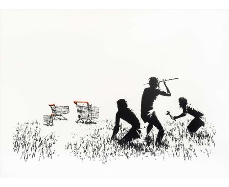 Banksy (British 1974-), 'Trolleys (Black & White)', 2007, two colour screenprint on Arches paper, numbered from an edition of