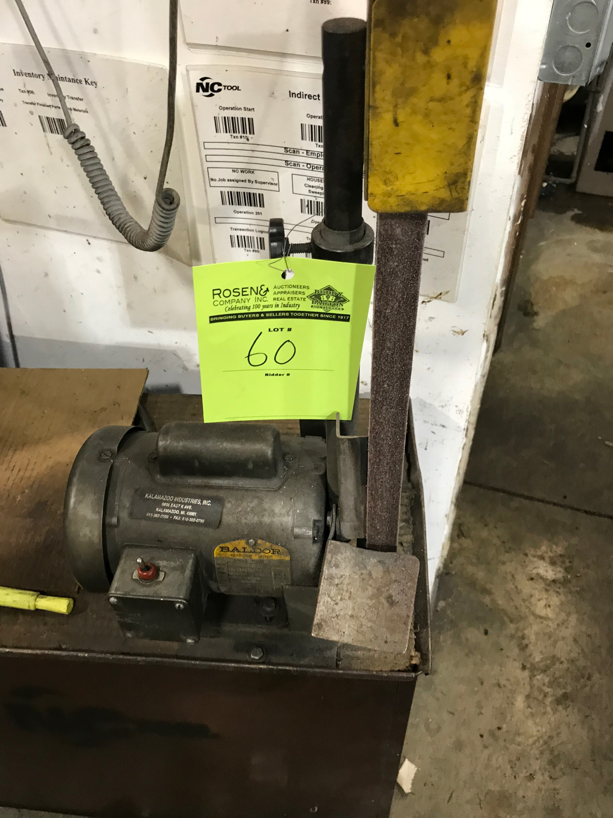 Baldor 1 inch belt sander with metal bench