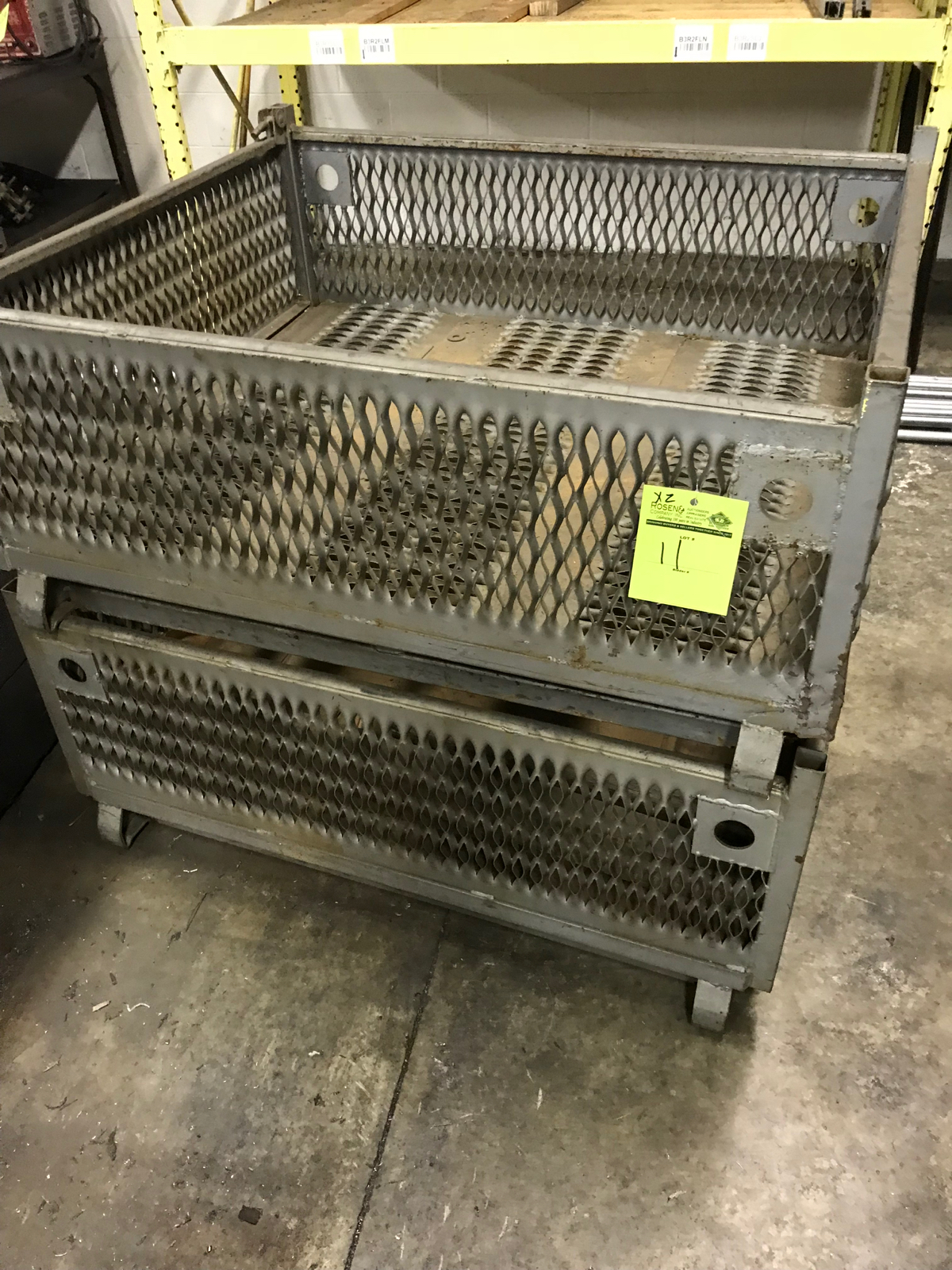 2 metal storage crates, stackable, heavy duty construction, measures 40