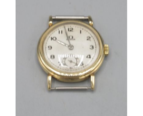 Omega 9ct gold wristwatch, signed silvered Arabic dial, subsidiary seconds, Dennison snap on case back, hallmarked .375, Birm