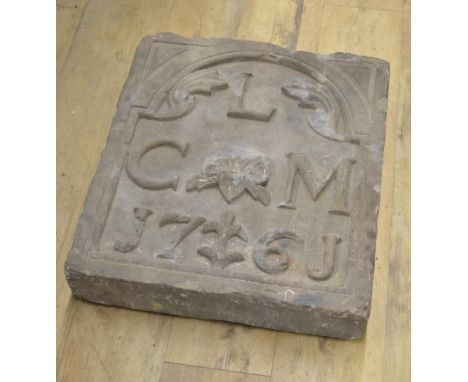 Neo-classical architectural founding/key stone with carved details, dated 1761. W42xH48cm (Victor Brox collection) 