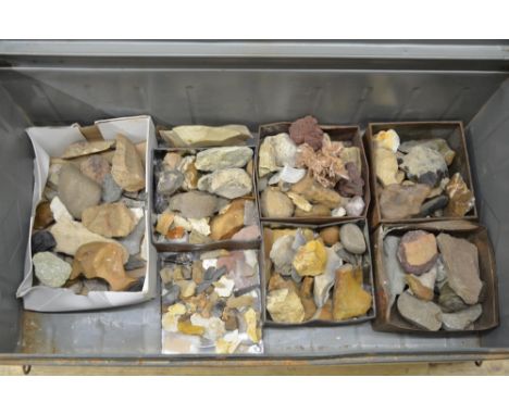 Large metal trunk containing a collection of ancient flint and stone tools and minerals (Victor Brox collection) 