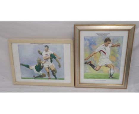 2 original watercolours by Stuart Smith of 'Jonny Wilkinson About To Kick the Winning Drop Goal in 2003 World Cup Final' &amp