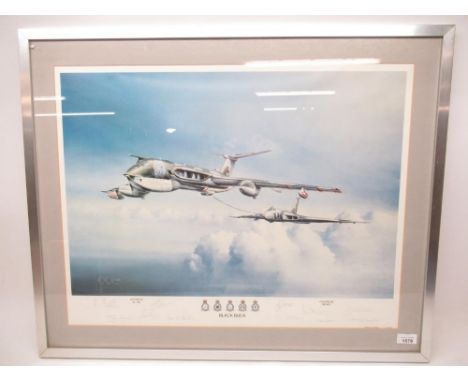After Kevin Kaye, 'Black-Buck', limited edition 8/607 print depicting Victor K2 and Vulcan B2 bombers, various signatures, 42