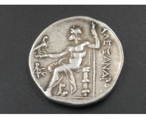 Alexander III of Macedonia (336-323BC) Tetradrachm, obv. right-facing head of Hercules wearing a lion skin, rev. seated  figu