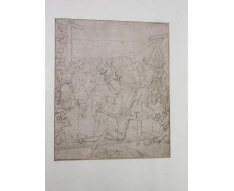 Continental School (C18th); Crucifiction, pencil sketch, 21cm x 17cm (Victor Brox collection) 