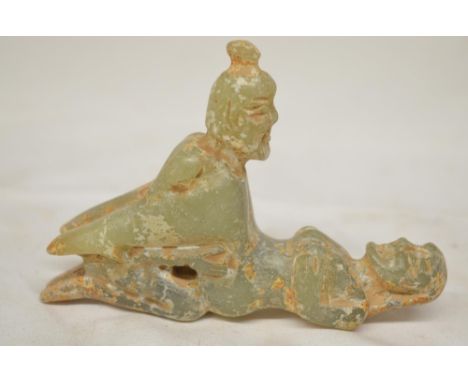 Erotic green jade carving of a couple in coitus. W13cm (Victor Brox collection)