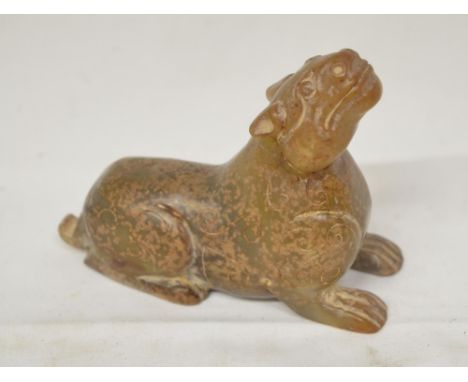 Carved jade figure of a feline like animal, W11.5xH8.5cm (Victor Brox collection) 