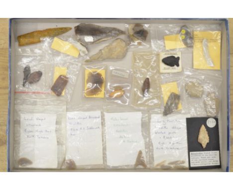 Collection of neolithic stone and flint arrow heads and other items (Victor Brox collection)