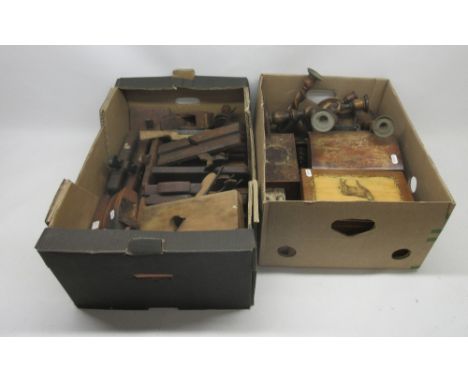 Twenty seven vintage moulding planes; other woodworking planes; oak barley twist candlesticks etc (2) 