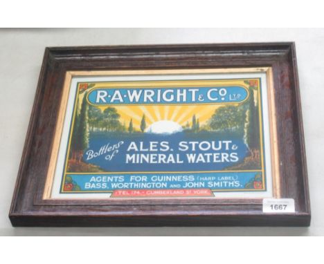 Vintage advertising poster for 'R.A. Wright &amp; Co Ltd, bottlers of ales, stout and mineral waters...Cumberland St, York', 