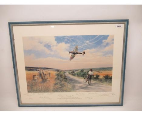 After Geoff Nutkins, 'Salute to the Few' limited edition print with collection of signatures from Spitfire and Hurricane pilo