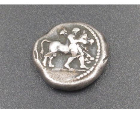 Thessaly Larissa 460-450 BC AR Drachm, Thessalos advancing right, with petasos over his shoulders and chlamys tied at his nec