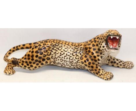 Favaro Cecchetto, large ceramic figure of a roaring leopard, stamped 'Made in Italy', L60cm 