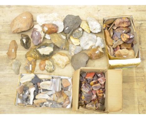 Collection of ancient flint and stone tools, many with find locations attached to include Lagravette, St Meme. Includes arrow