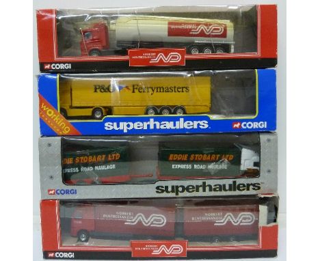 Two Corgi Superhauler articulated lorries and two Corgi Norbert Dentressangle vehicles