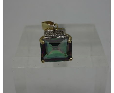 A 9ct gold, mystic topaz and diamond pendant