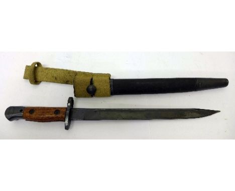 A World War II MkII bayonet and scabbard