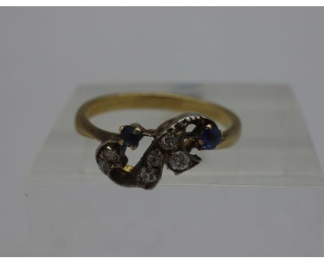 A gold, sapphire and diamond ring, weight 2.8g, size N