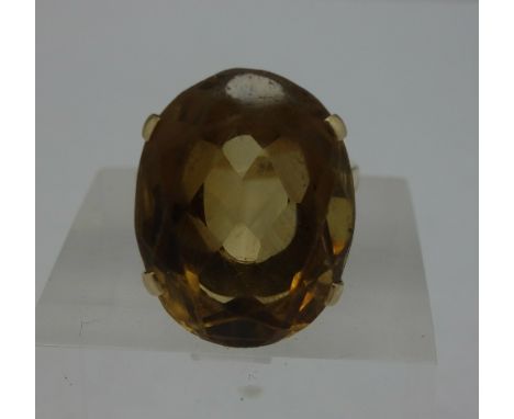 A 9ct gold and citrine ring, weight 8.3g, size P, stone size 20 x 15mm