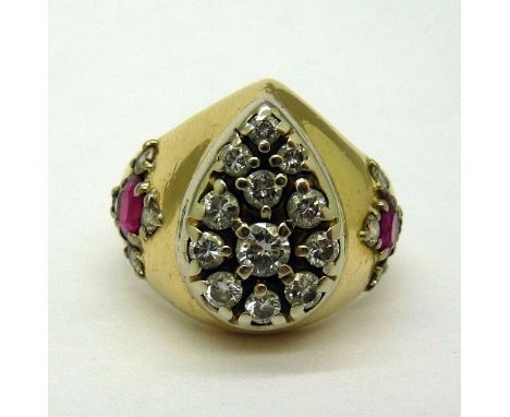 A 14ct gold, diamond and ruby ring, weight 10.9g, size V