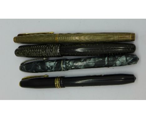 A silver Parker pen with 14ct gold nib, a Conway Stewart 36 and 70 with 14ct gold nibs and a Parker Vacumatic