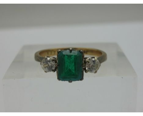 A 9ct gold, green stone and cubic zirconia ring, weight 1.9g, size K