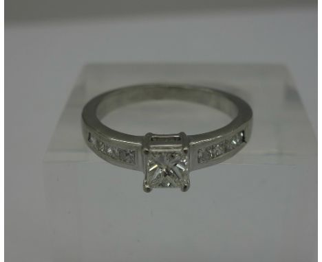 A platinum princess cut diamond solitaire ring, 0.75ct total diamond weight, size L, weight 4.5g