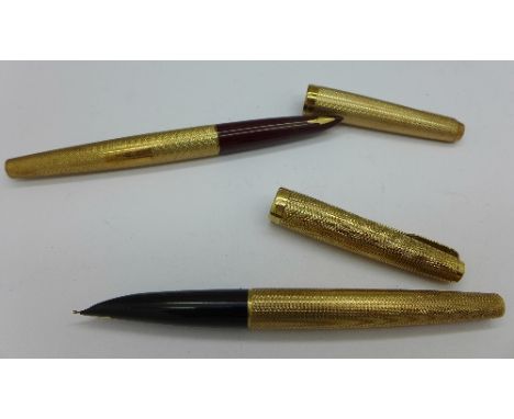 Two 9ct gold Parker fountain pens, total weight of caps and barrels 35.3g