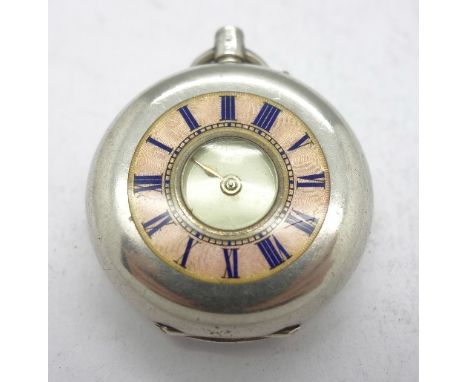 A silver and enamel half hunter fob watch, a/f